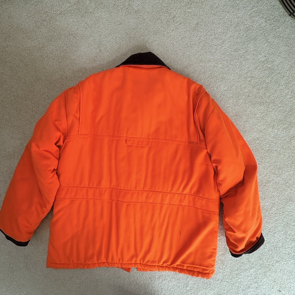 VTG Woolrich Hunting Jacket Large Orange Quilted Lined Flap Pocket Field Outdoor - Picture 8 of 11